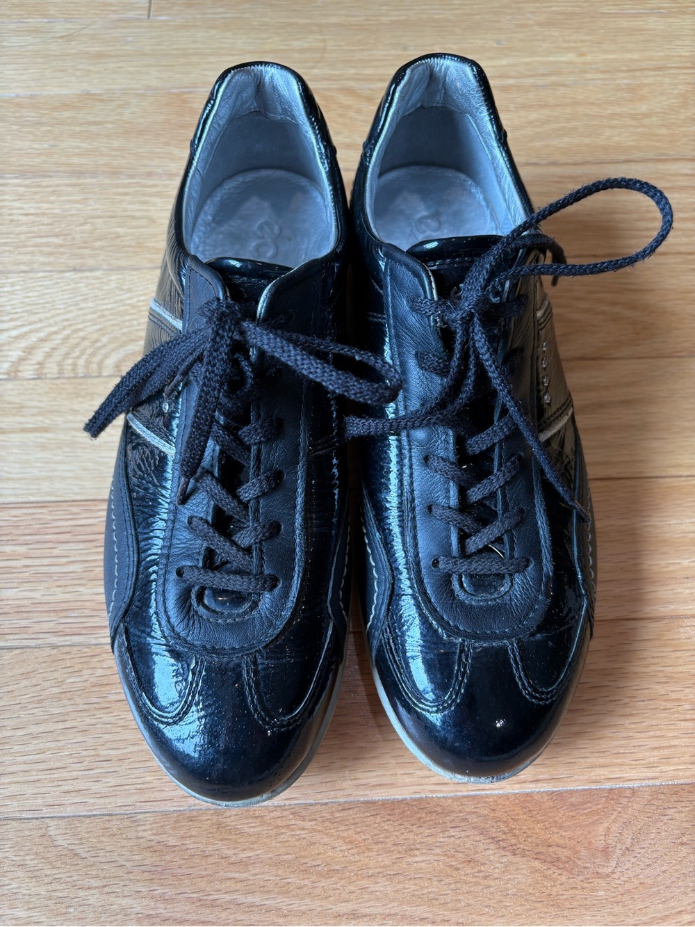 ECCO Life Fashion Premiere Black Patent Leather Sneakers Shoes EU 37 US 6.5